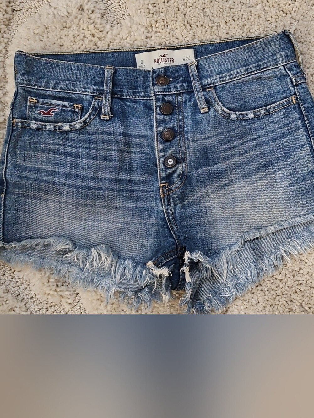 Hollister Medium Blue Distressed Button-Fly Denim Shorts